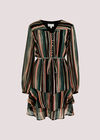 Striped Ruffle Mini Dress, Khaki, large