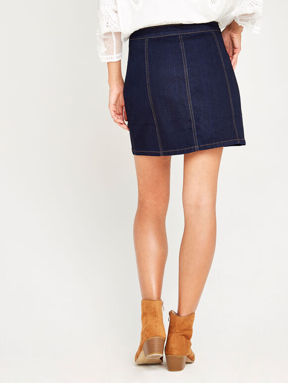 Navy Denim Mini Skirt, Navy, large
