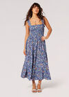 Garden Floral Smocked Midi Dress, Blue, large