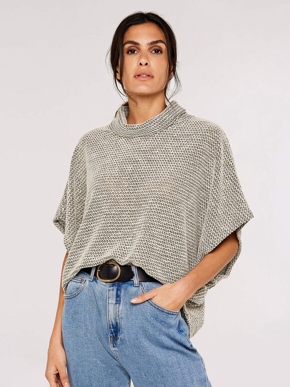 Roll Neck Boucle Cape, Khaki, large