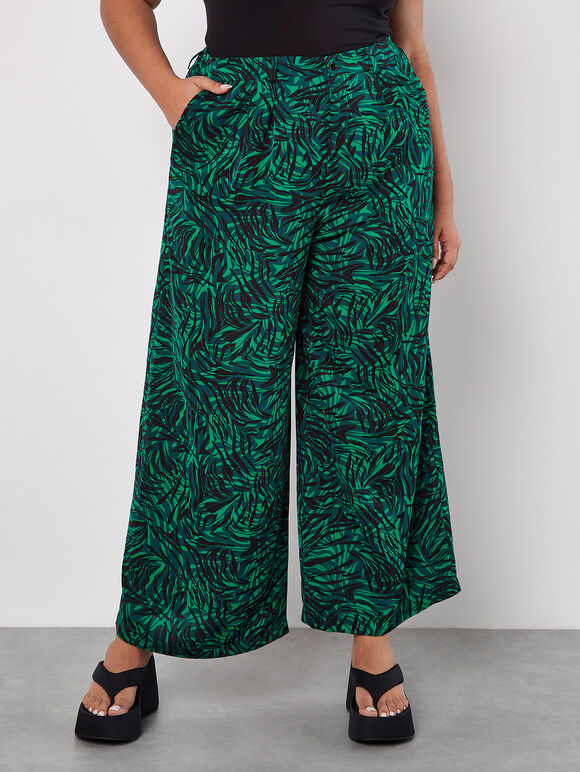 Curve Swirl Print Wide Leg Trousers, Green, large