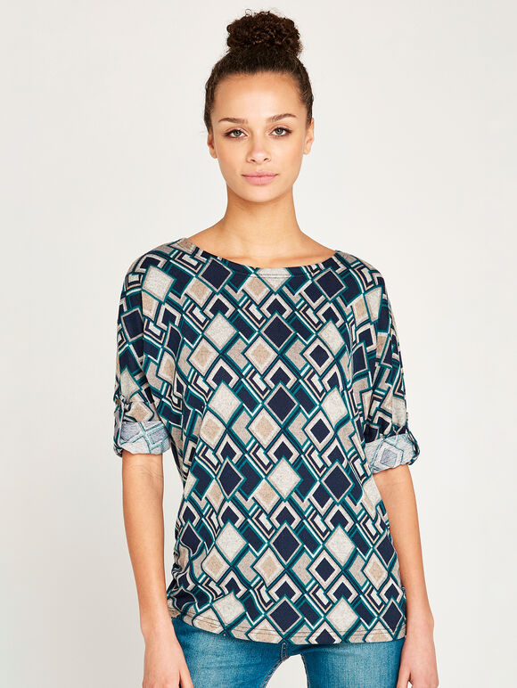 Diamond Geos Side Ruche Top, Navy, large