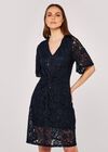 Sequin Front Knot Lace Dress, Navy, large