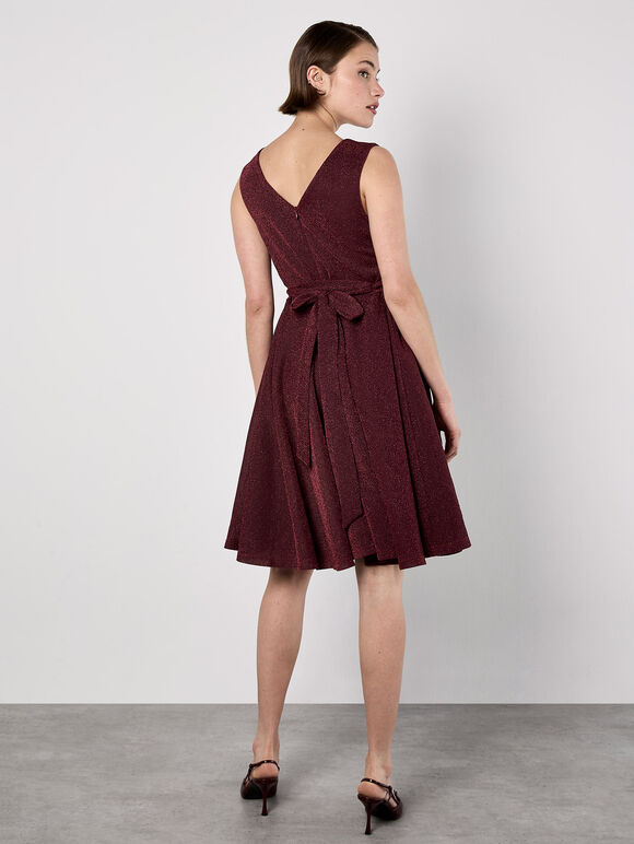 Metallic Pleat Skater Mini Dress, Burgundy, large