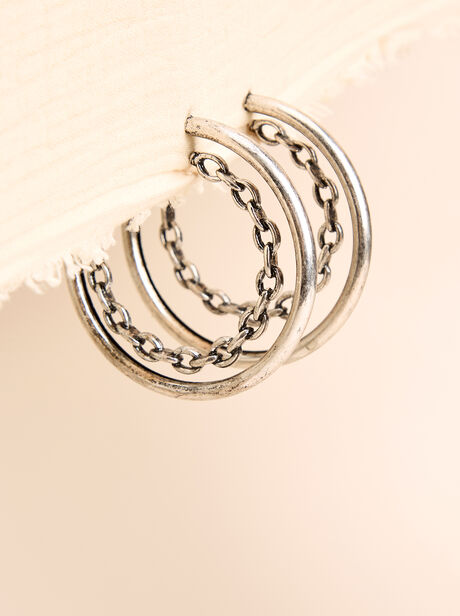 Silver Tone Double Hoop Earrings