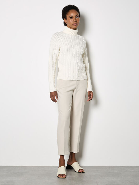 Turtle Neck Cable Front Jumper, Cream, large