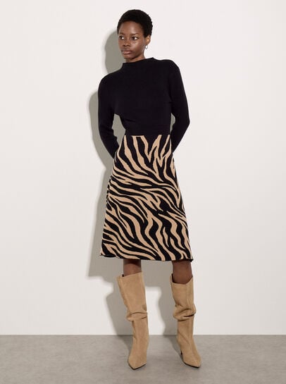Ribbed Knit Zebra Midi Dress