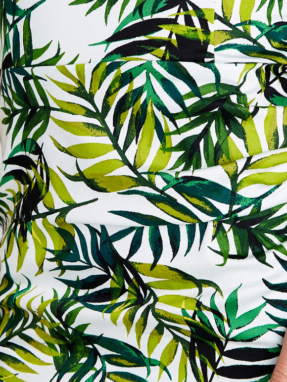 Palm Leaves Ruched Bodycon Dress, Green, large
