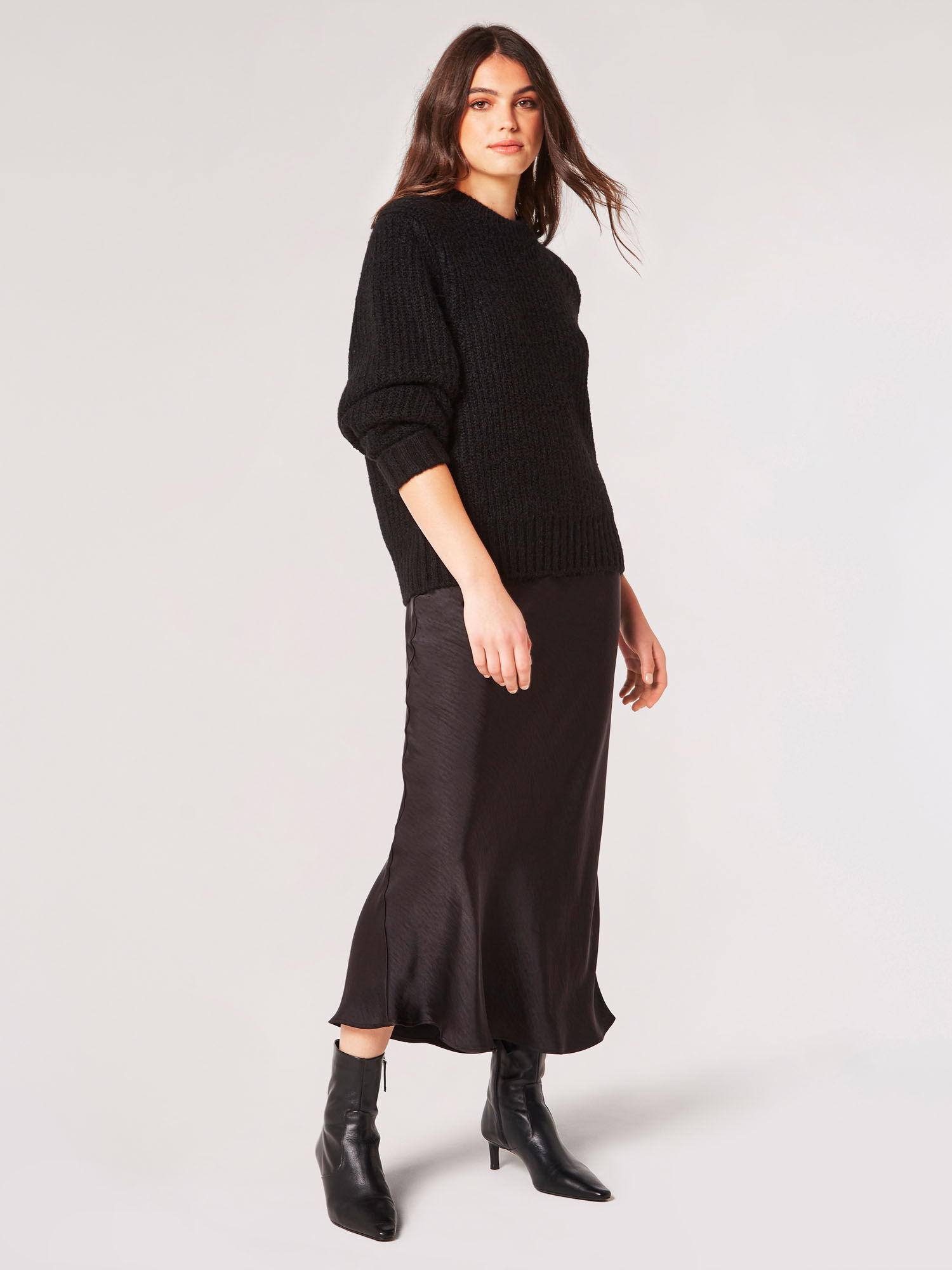 Satin Bias Midi Skirt Apricot Clothing