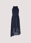 Halter Neck Ruffle Dress, Navy, large