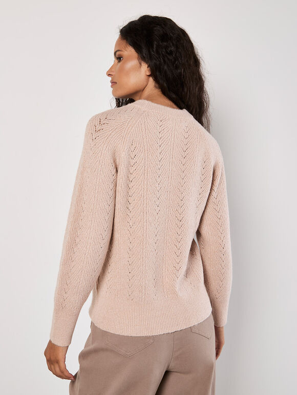 Chevron Pointelle Shimmer Jumper, Pink, large