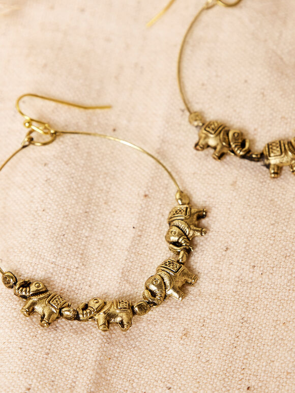 Elephant Gold Hoop Earrings, Assorted, large