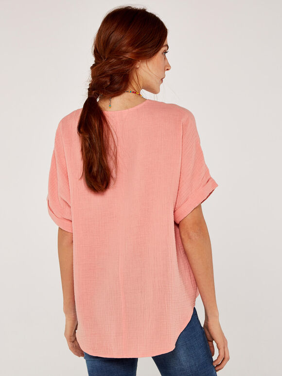 Vneck Cotton Top, Pink, large