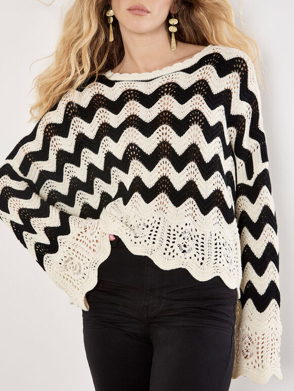 Chevron Scallop Boarder Jumper, Cream, large