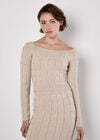 Cable Knit Cropped Jumper, Stone, large