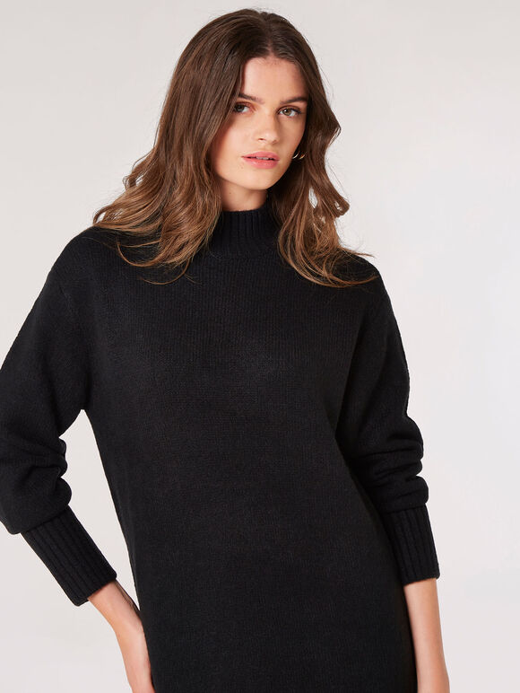 Chunky Knit Midi Dress, Black, large