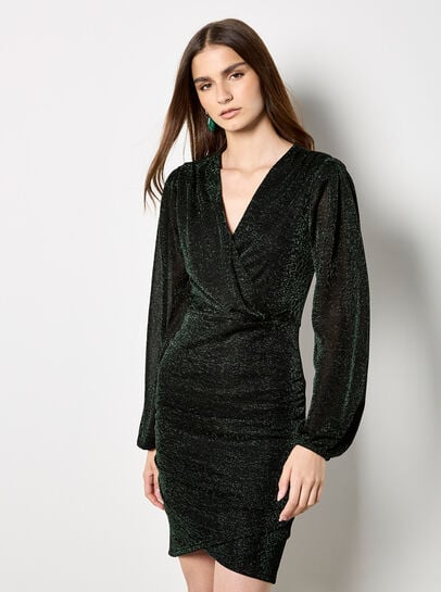 Metallic Mesh Wrap Mini Dress