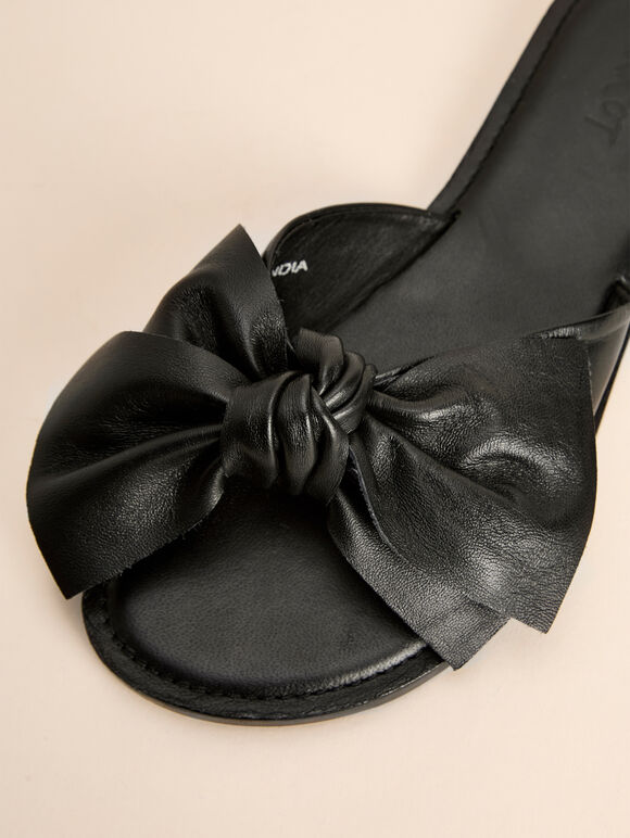 Bow Mule Sandals, Black, large