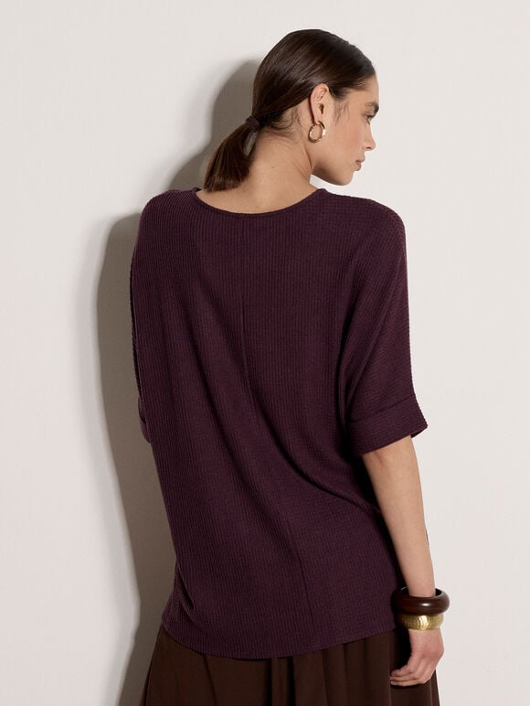 Soft-Touch Batwing Waffle Knit Top, Purple, large