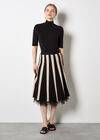 Reversible Tulle Stripe Knit Midi Skirt, Black, large