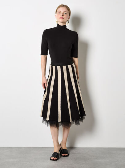 Reversible Tulle Stripe Knit Midi Skirt
