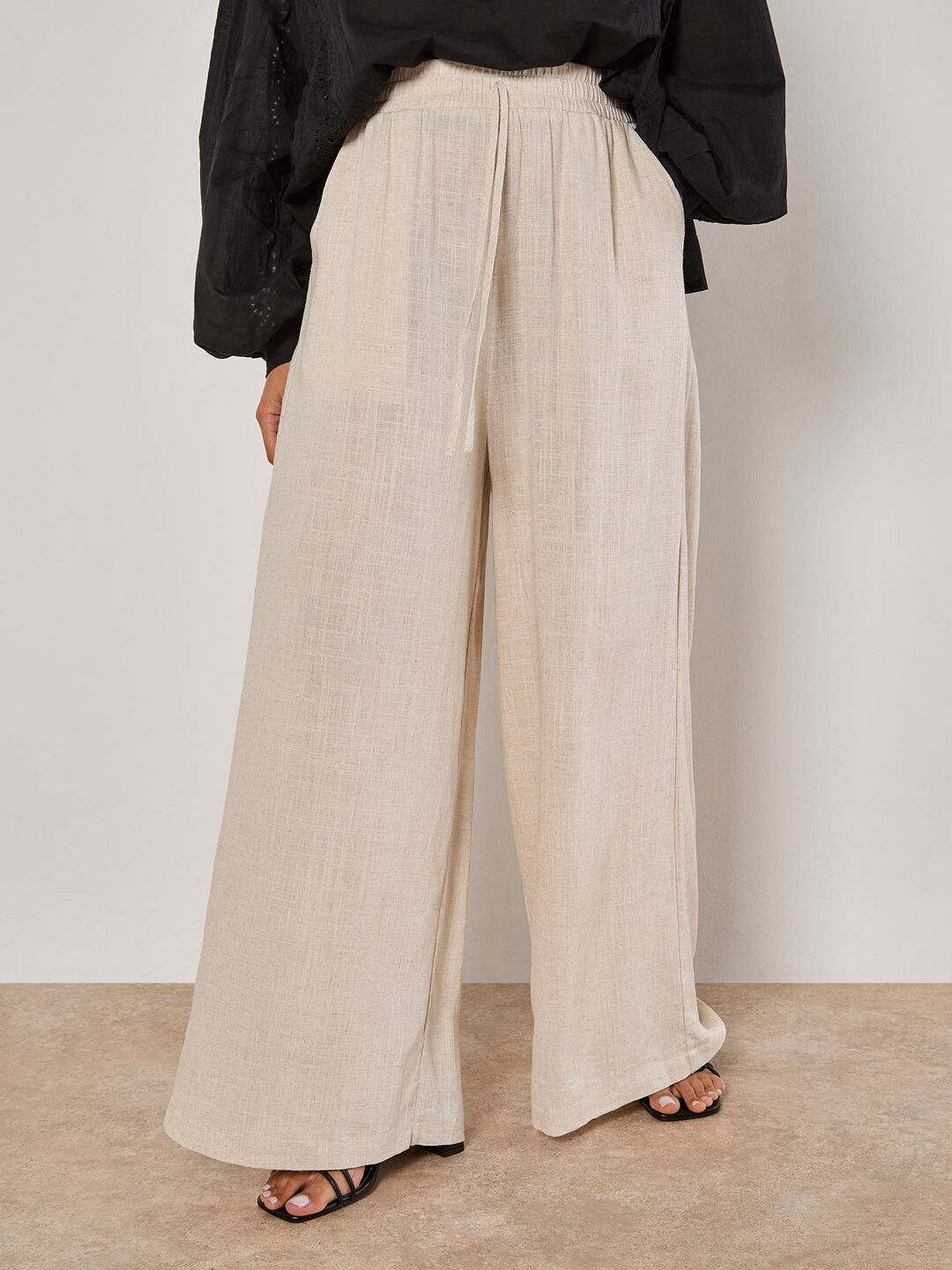 Wide Leg Linen Mix Trousers