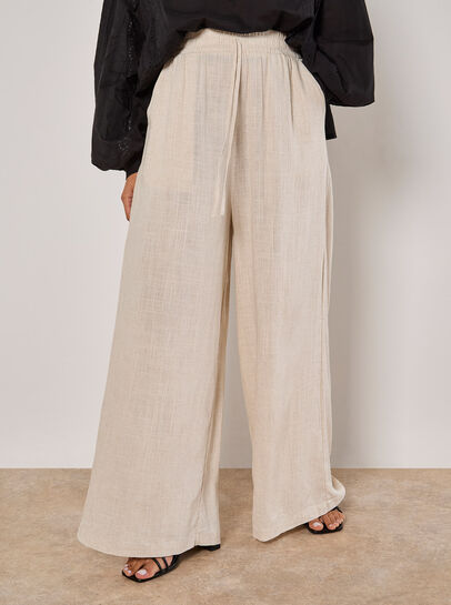 Wide Leg Linen Mix Trousers