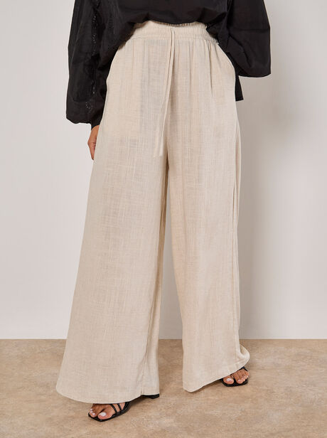 Wide Leg Linen Mix Trousers