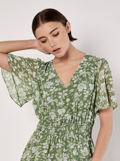Watercolour Rose Tiered Mini Dress