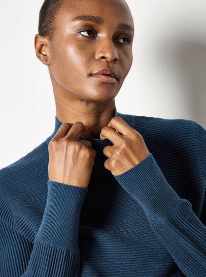 Mock Neck Ribbed Knit Jumper
