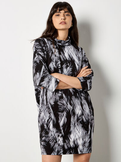 Feather Print Jersey Cocoon Mini Dress