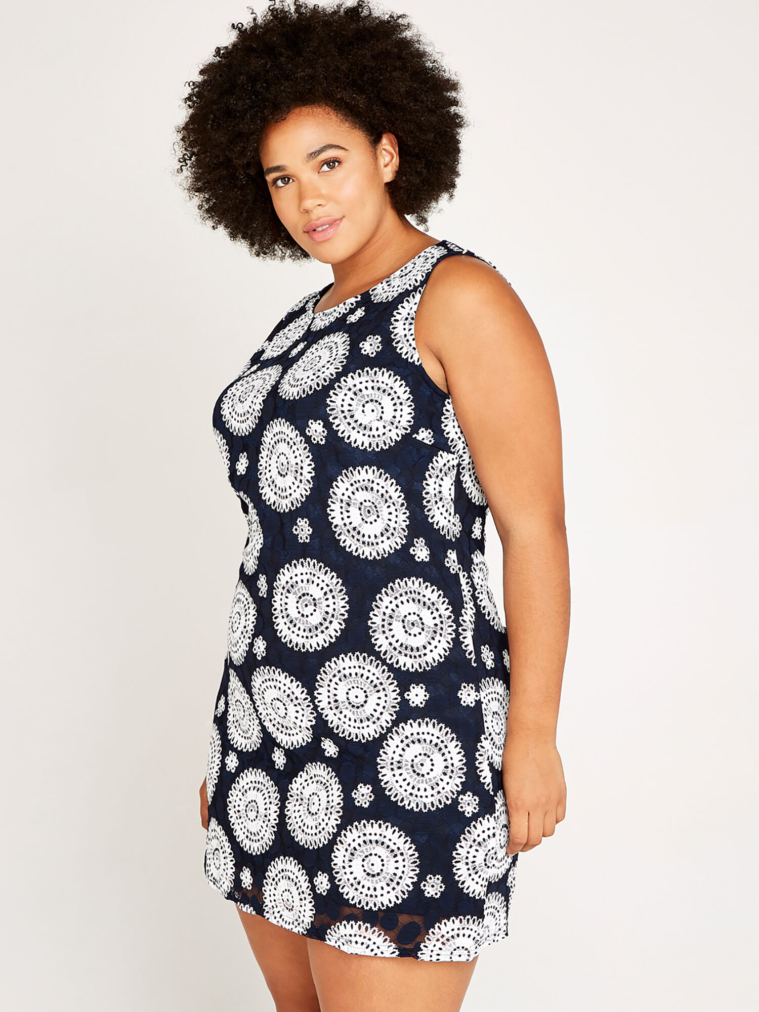 Navy Kaleidoscope Rubber Stamp Shift Dress Apricot Clothing