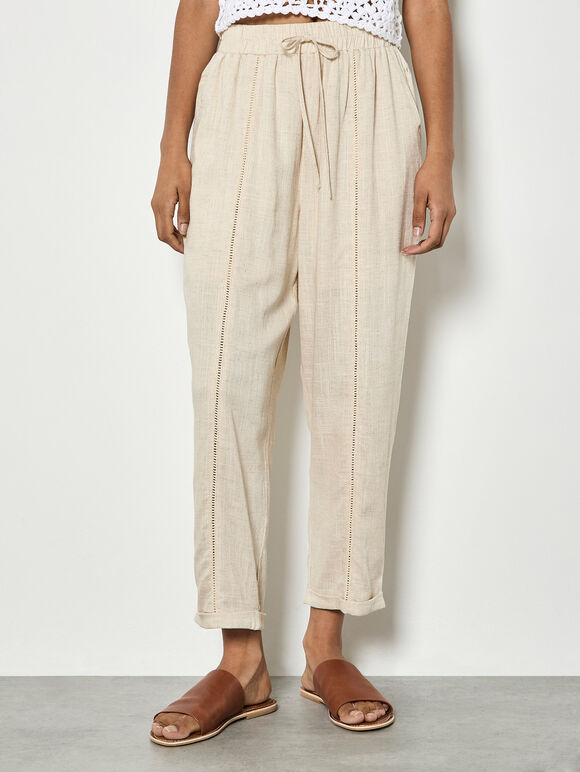 Ladder Lace Insert Linen Joggers, Stone, large