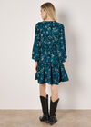Leaf Print Mini Dress, Teal, large