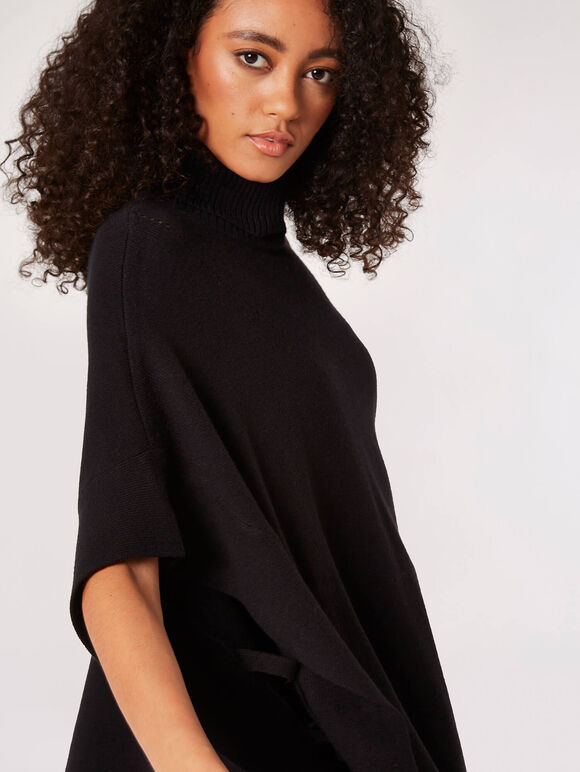 Oversized Pointelle Cape Jumper, Black, large
