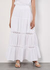 Tiered Crochet Insert Maxi Skirt, White, large