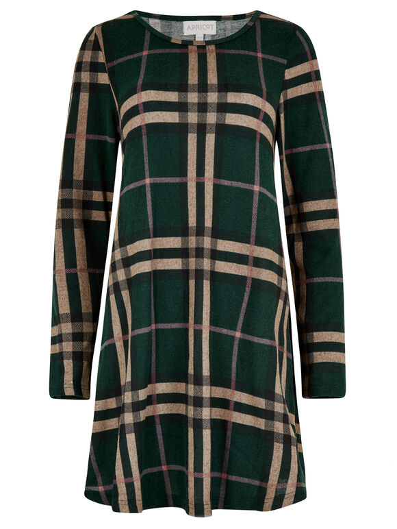 Blanket Check Swing Dress, Green, large