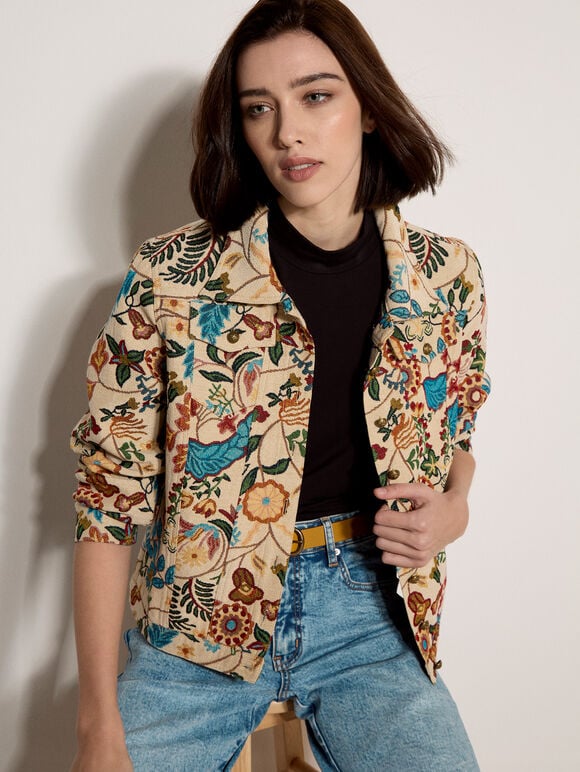 Floral Tapestry Jacket, Navy, large