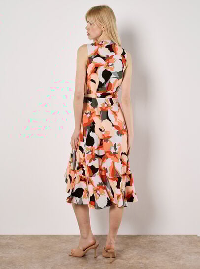 Graphic Floral Wrap Midi Dress