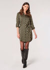 Geometric Wave Shirt Mini Dress, Khaki, large