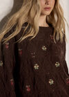 Pointelle Knit Floral Embroidered Jumper, Brown, large