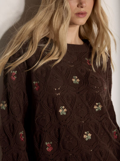 Pointelle Knit Floral Embroidered Jumper