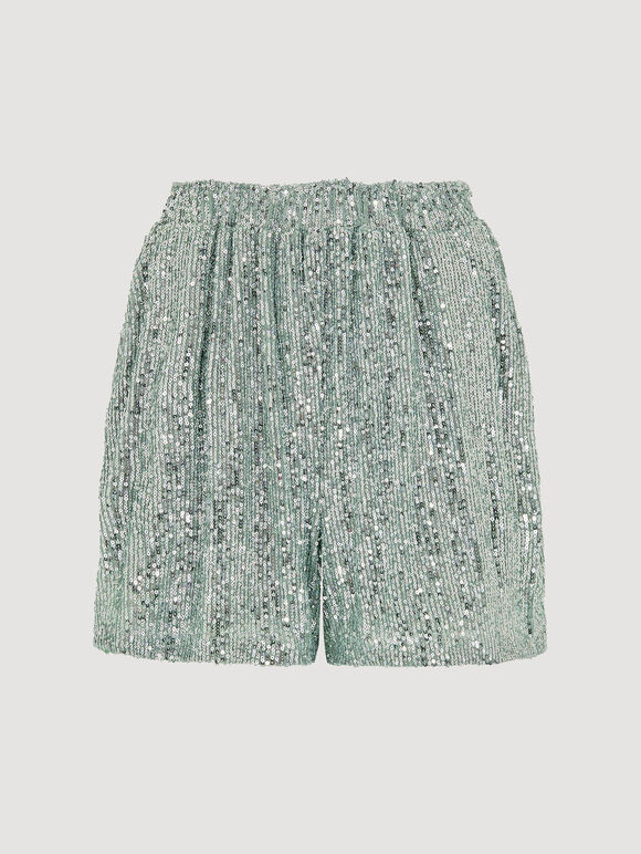 Short orné de paillettes, menthe, grand