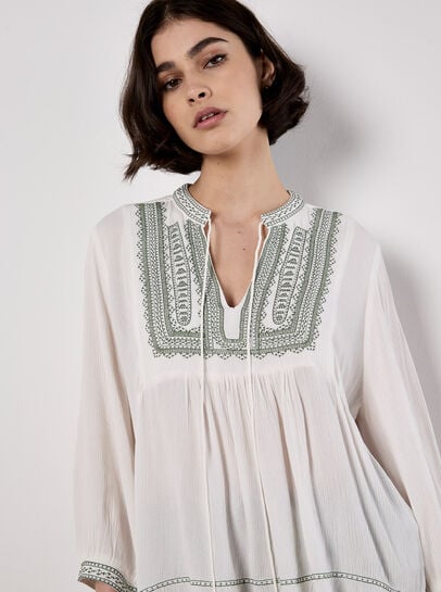 Embroidered Tassel Top