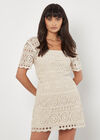 Cotton Crochet Circles Mini Skirt, Stone, large