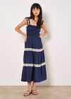 Crochet Lace Tiered Midi Dress, Navy, large
