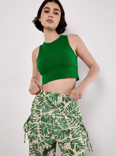 Tropical Leaf Print Tapered Joggers