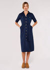 Cotton Linen Blend Midi Shirt Dress, Navy, large