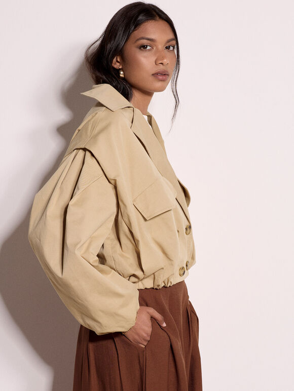 Cropped Trench Coat, Stone, large