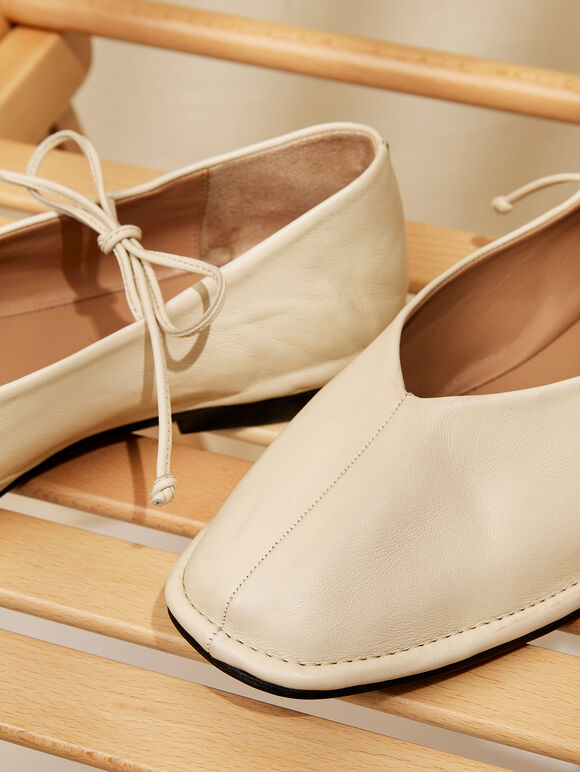 Ballerines en cuir, blanc, grand